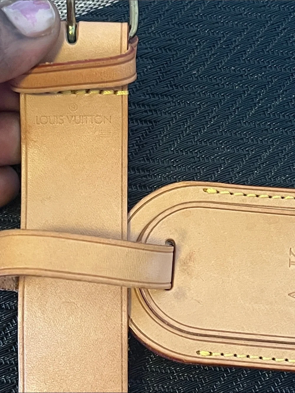 Louis Vuitton Natural Tan Leather Luggage Tag with Initials